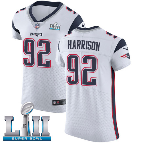 Nike Patriots #92 James Harrison White Super Bowl LII Men's Stitched NFL Vapor Untouchable Elite Jersey - Click Image to Close